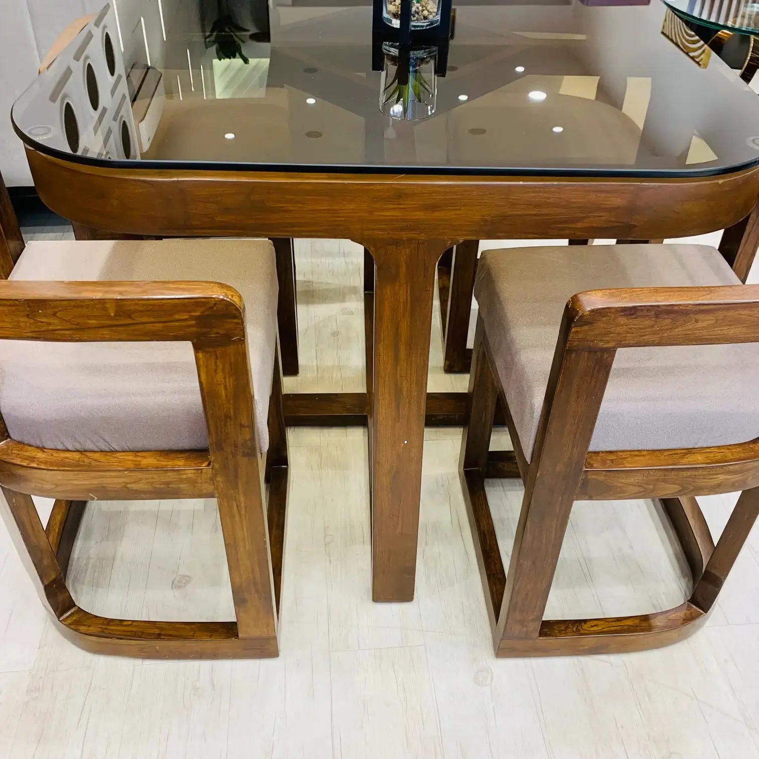 Compact Dining Table Set With 4 Chairs, Space-saving With Stowaway Chairs- By Lush and Lavish Furniture And Interior Lush & Lavish