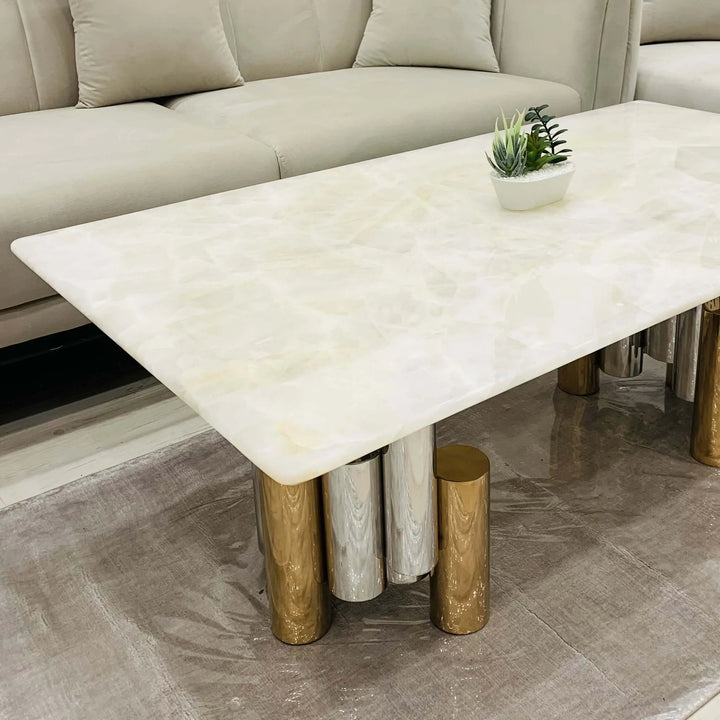 Onyx Marble Top Center Table With PVD Coated SS Base Lush & Lavish