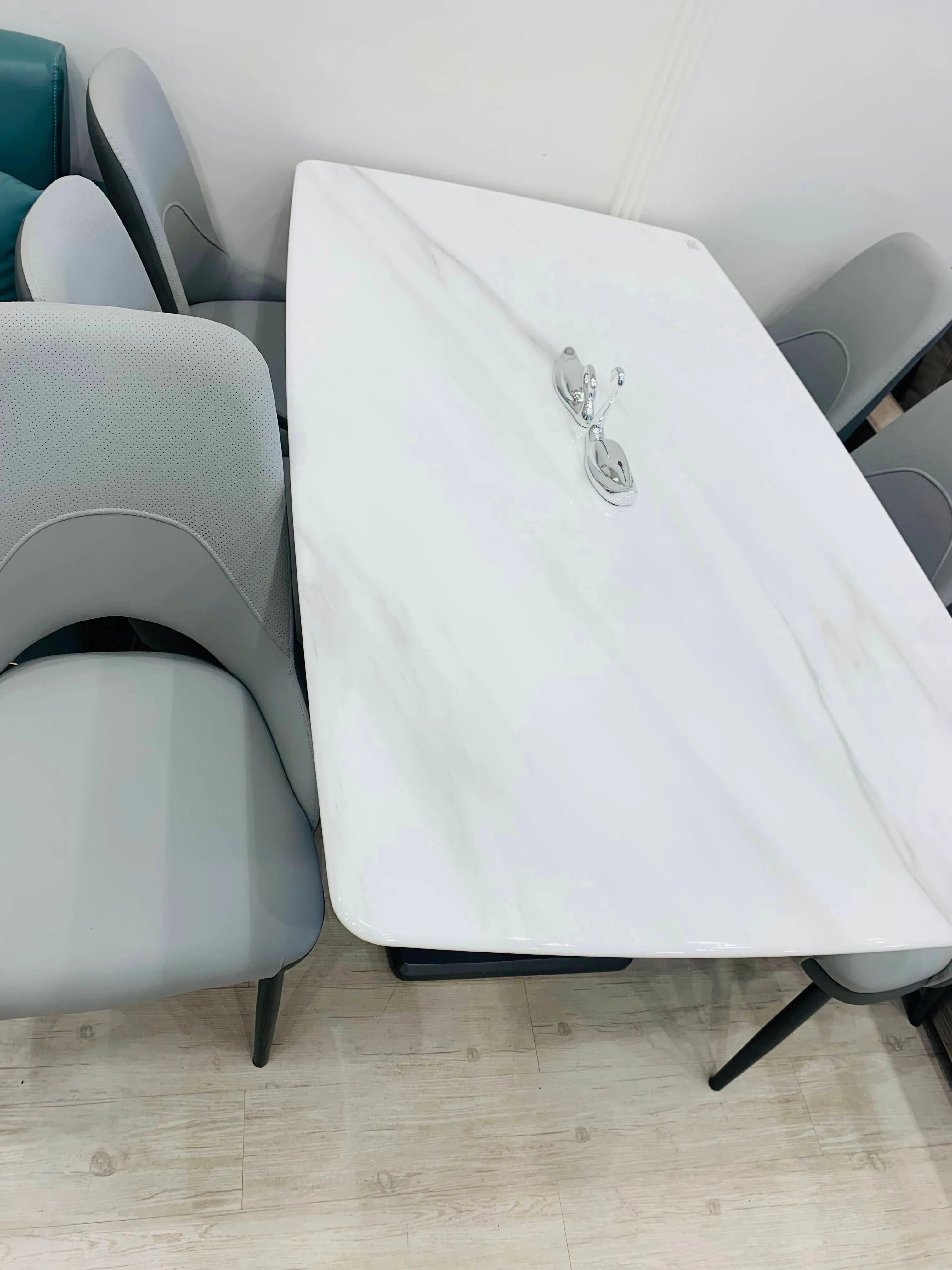 Gray 6 Seater Marble Top Dining Table By Lush & Lavish Furniture And Interior, Mumbai Lush & Lavish