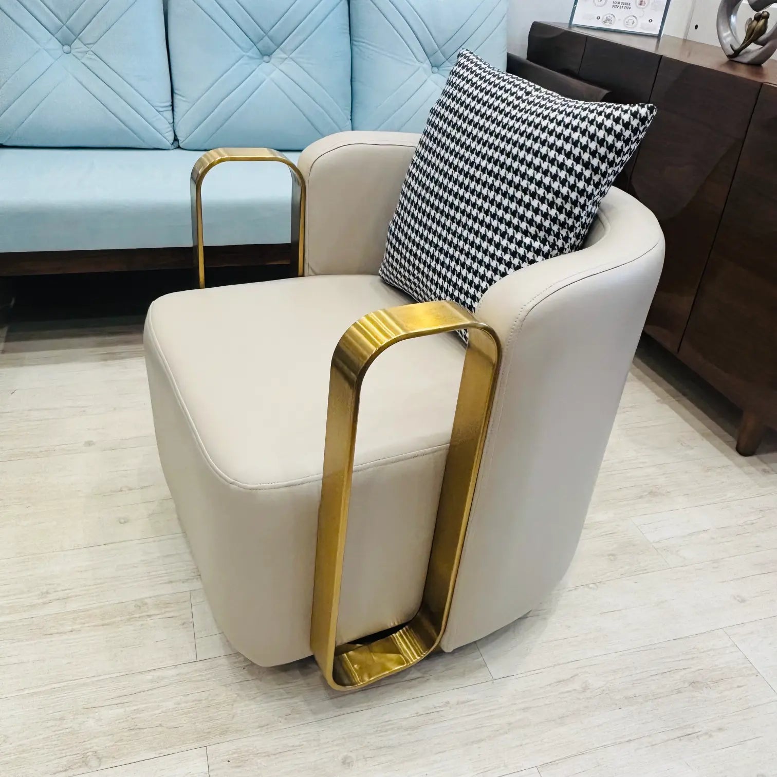 Revolving Accent Chair with PVD Coated SS Handles - Lush & Lavish Furniture And Interior