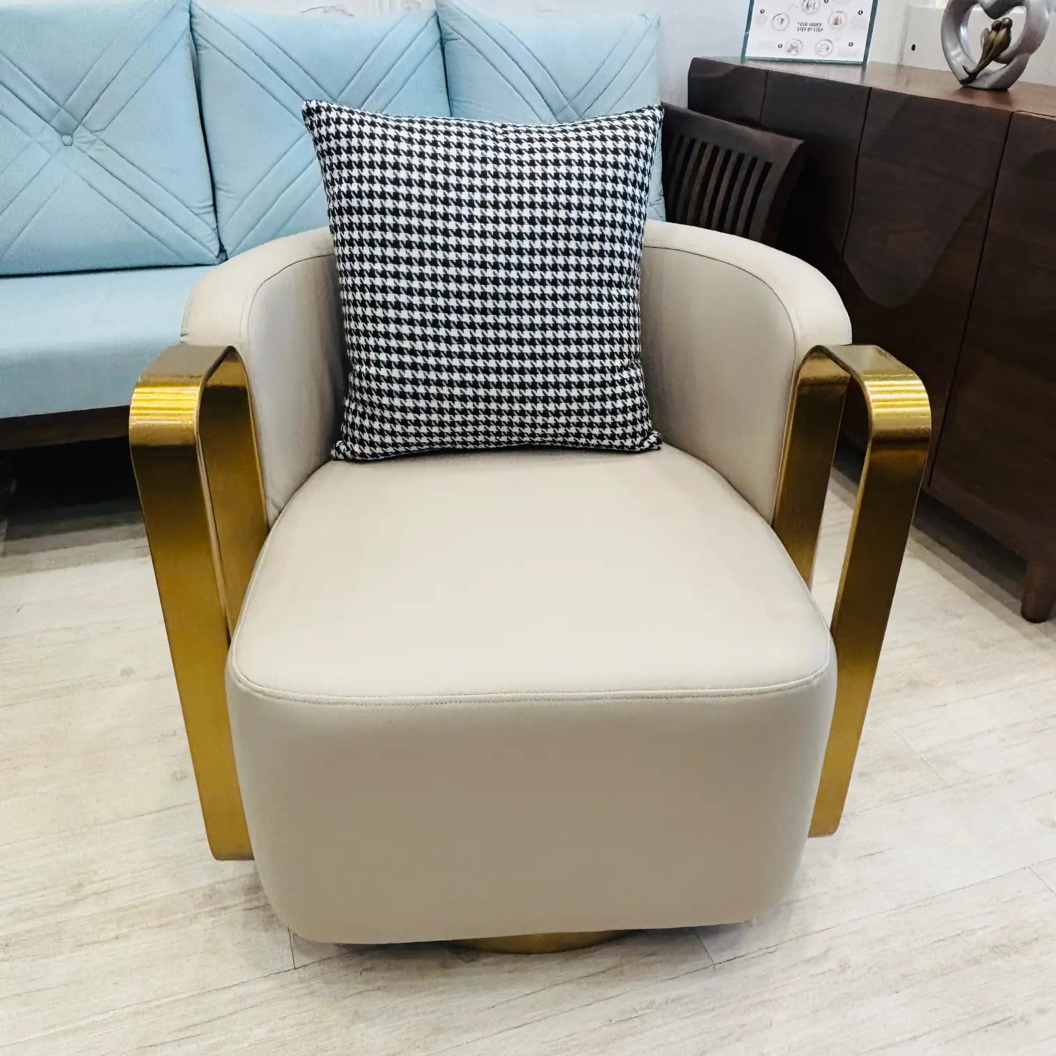 Revolving Accent Chair with PVD Coated SS Handles - Lush & Lavish Furniture And Interior
