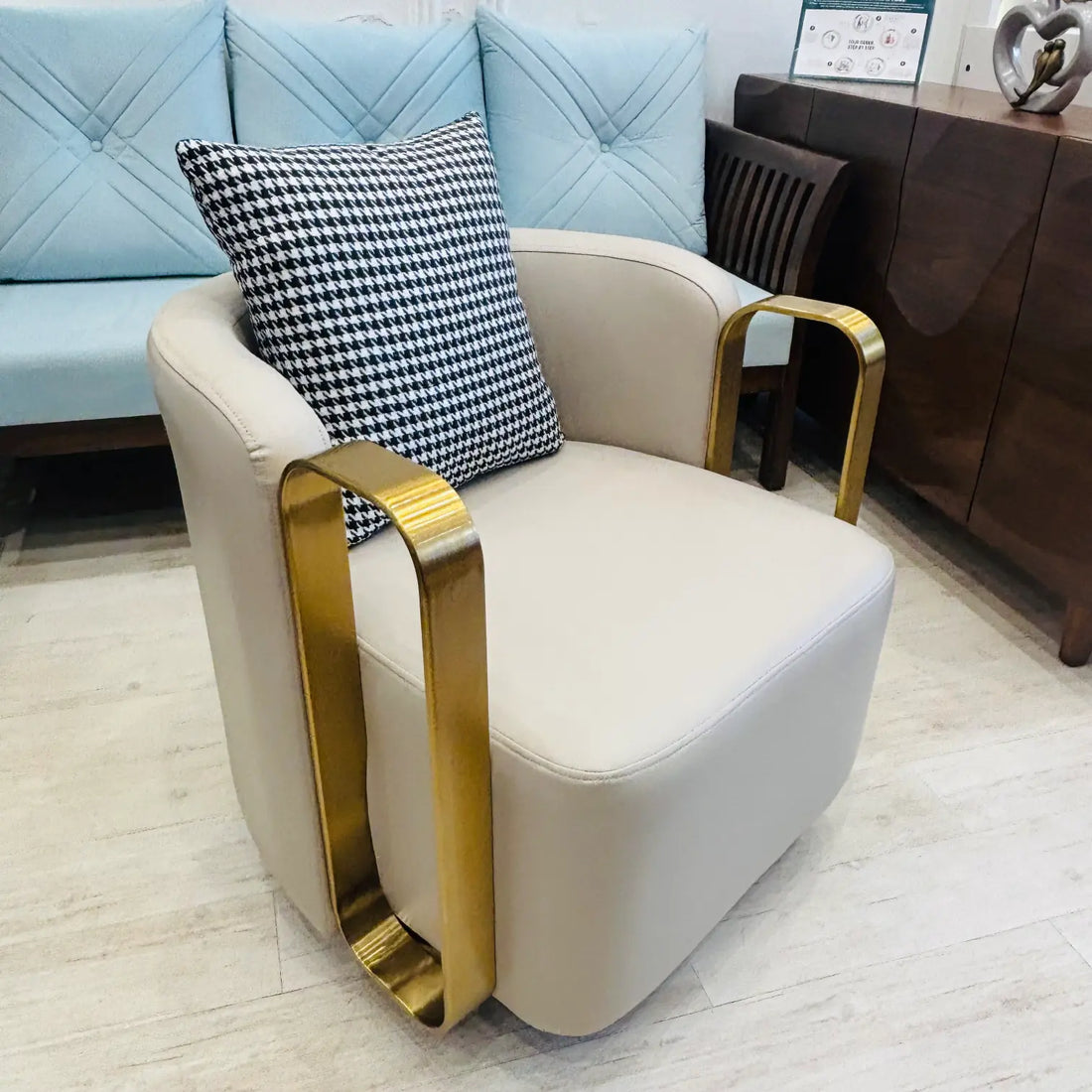 Revolving Accent Chair with PVD Coated SS Handles - Lush & Lavish Furniture And Interior