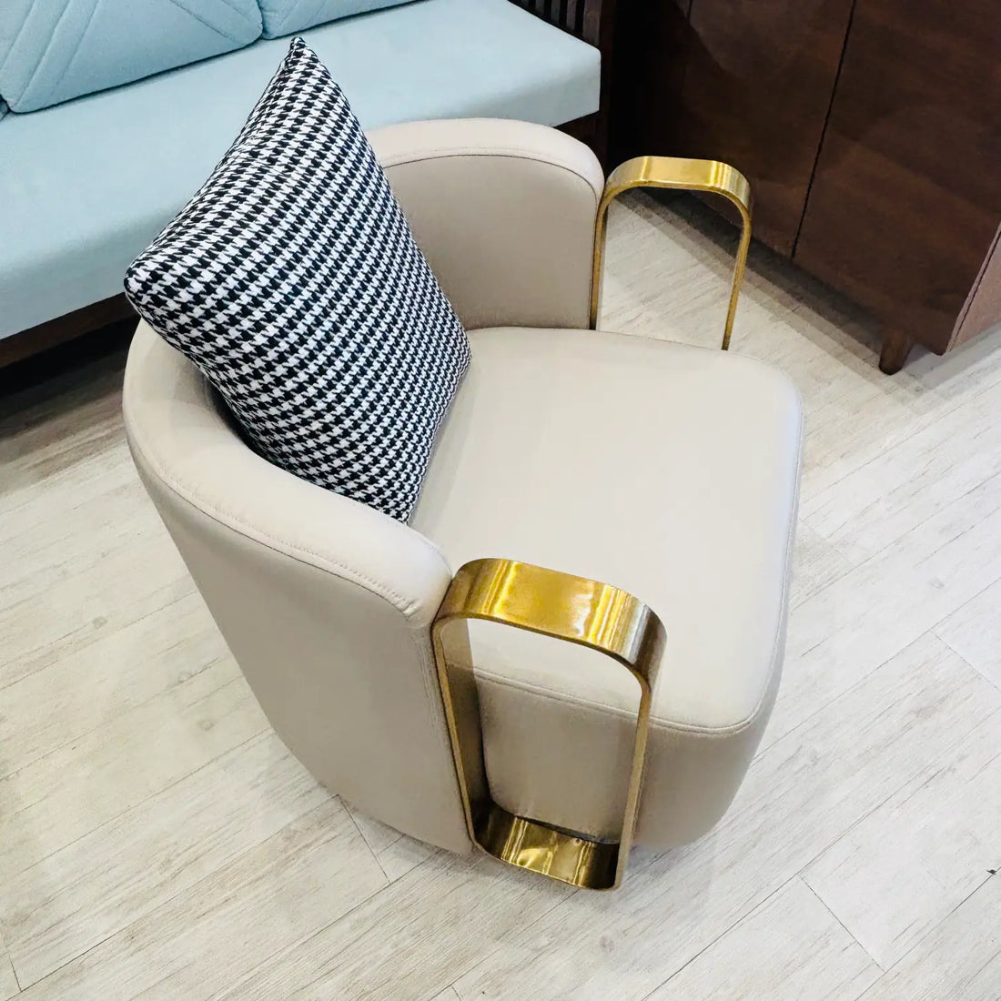 Revolving Accent Chair with PVD Coated SS Handles - Lush & Lavish Furniture And Interior