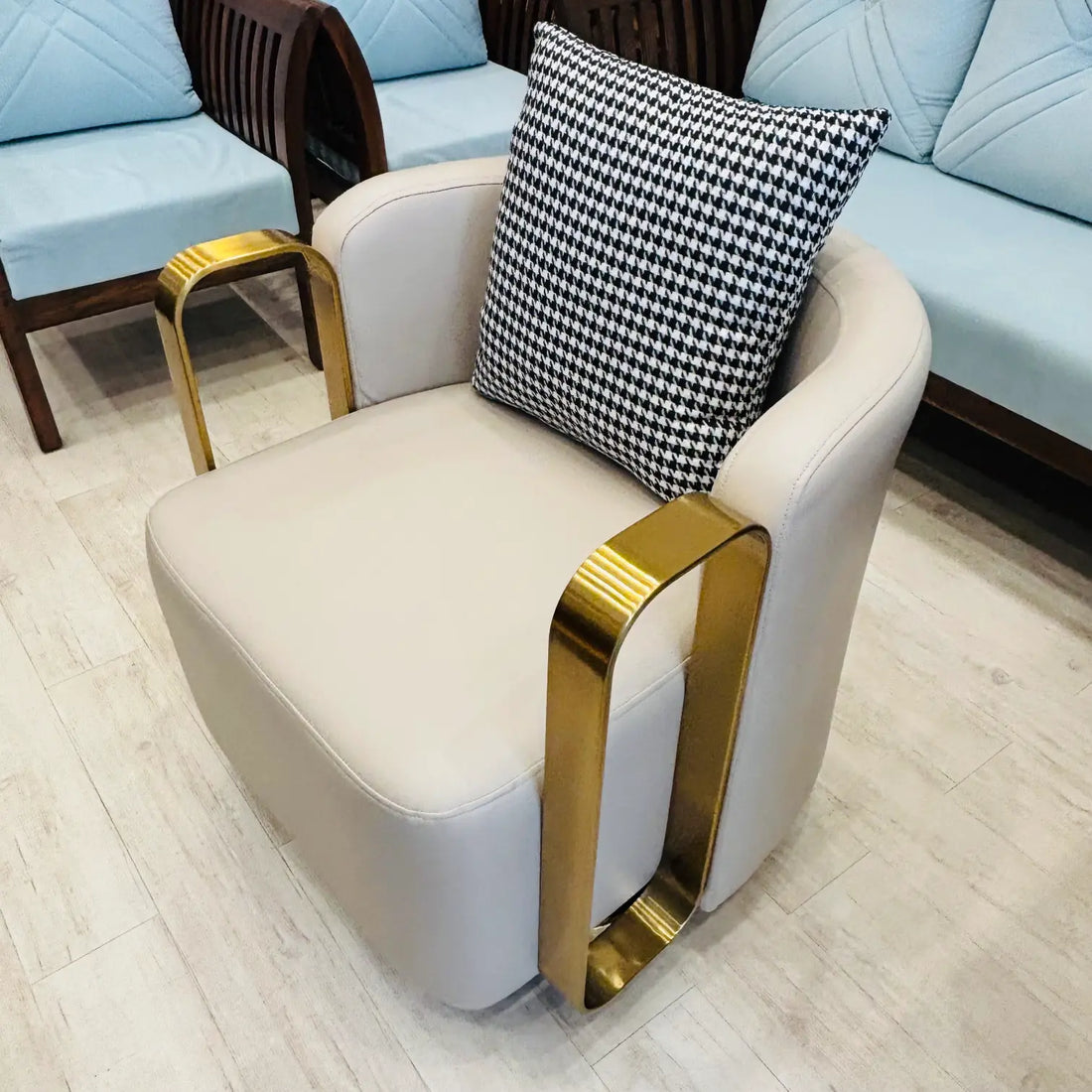 Revolving Accent Chair with PVD Coated SS Handles - Lush & Lavish Furniture And Interior