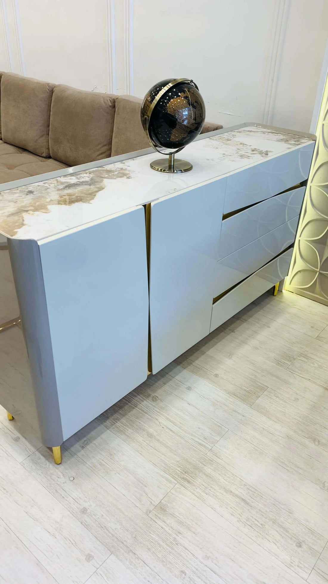 Crockery Unit In Duco Finish With Marble Top - From Lush & Lavish Furniture And Interior, Mumbai - Lush & Lavish