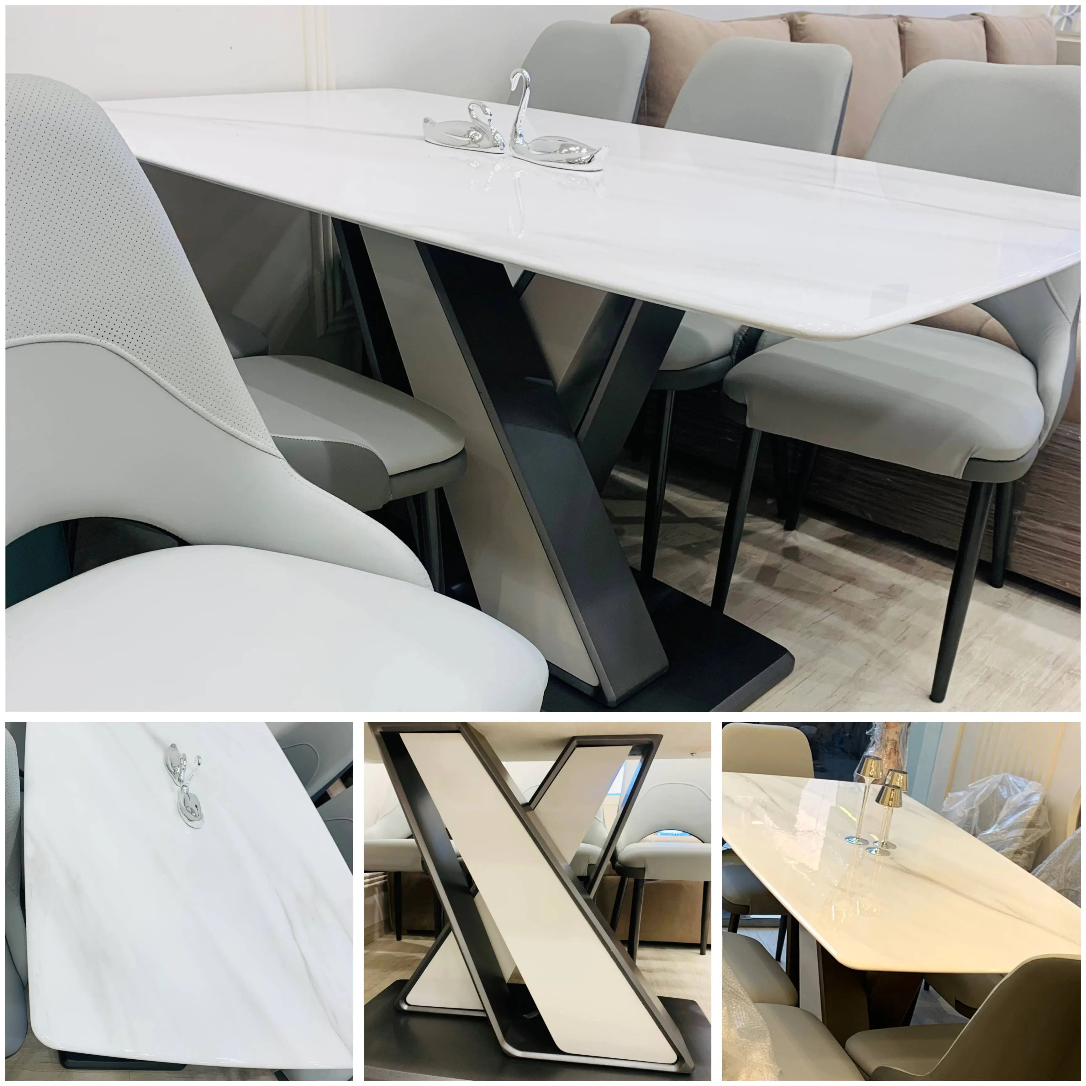 Gray 6 Seater Marble Top Dining Table By Lush & Lavish Furniture And Interior, Mumbai Lush & Lavish