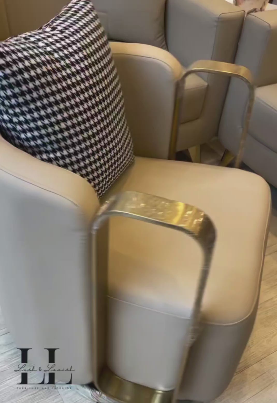 Revolving Accent Chair with PVD Coated SS Handles - Lush & Lavish Furniture And Interior